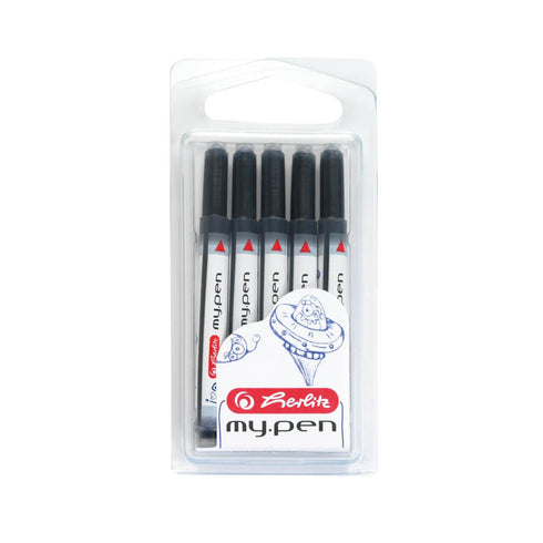 Rašalo kapsulės HERLITZ „MY.PEN“, mėlyna, 5 vnt., 70 mm.